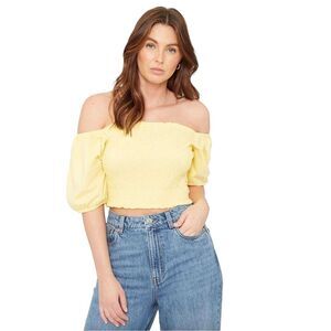Be You Womens/Ladies Off  Regular Puff Sleeve Crop Top / Lemon